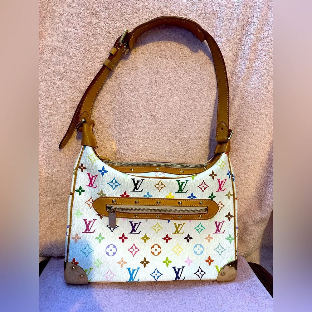 Louis Vuitton Authentic Monogram Multicolore Boulogne White Takashi Murakami Bag